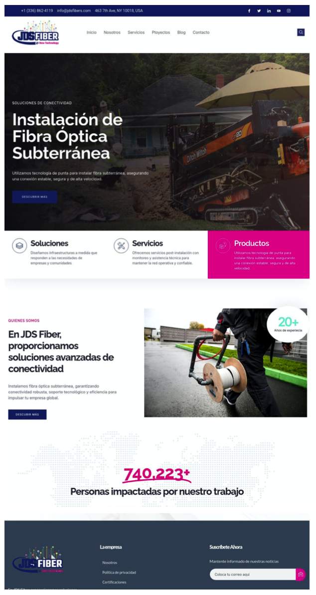 Captura de pantalla Website JDS Fibers