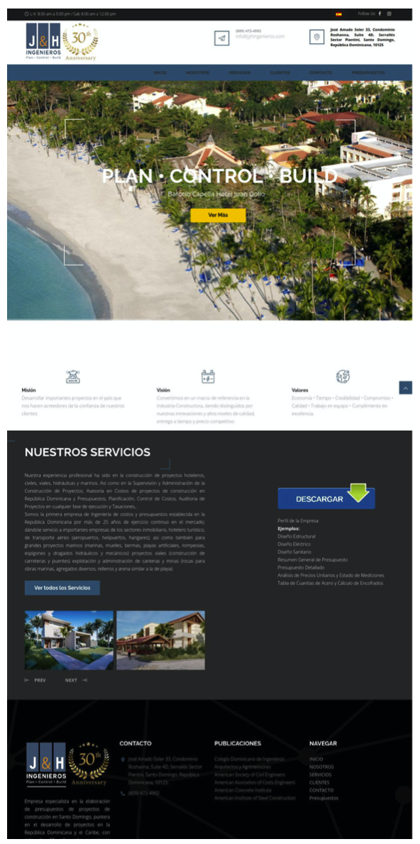 Captura de pantalla Website J&H Ingenieros