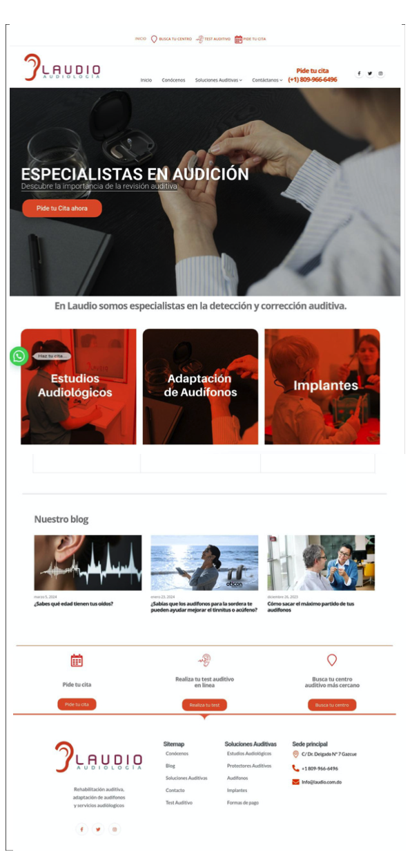 Captura de pantalla Website Laudio Audiología